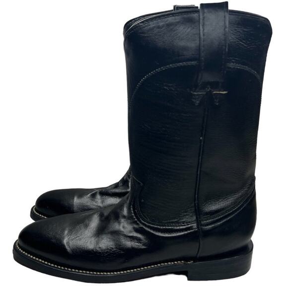 VINTAGE Deadstock Black Leather Roper Boots Western Cowgirl Cowboy Womens 5 - Picture 1 of 10